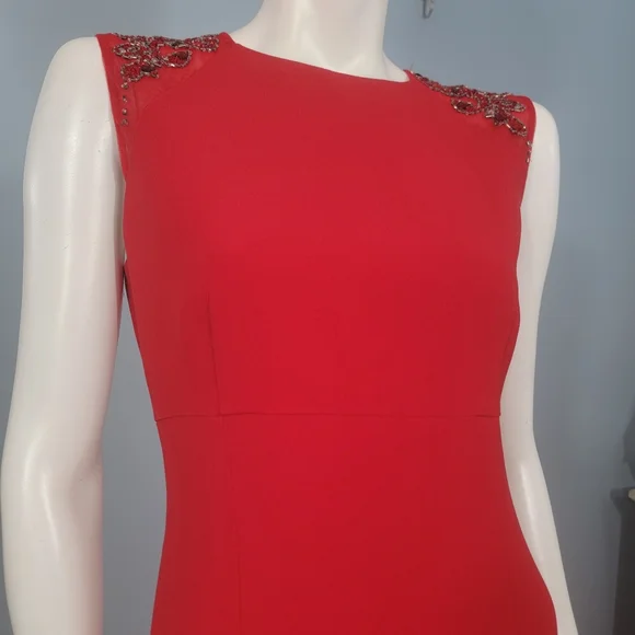 La Perla red sheath cocktail dress with beading shoulder details size 6 - Picture 7 of 15